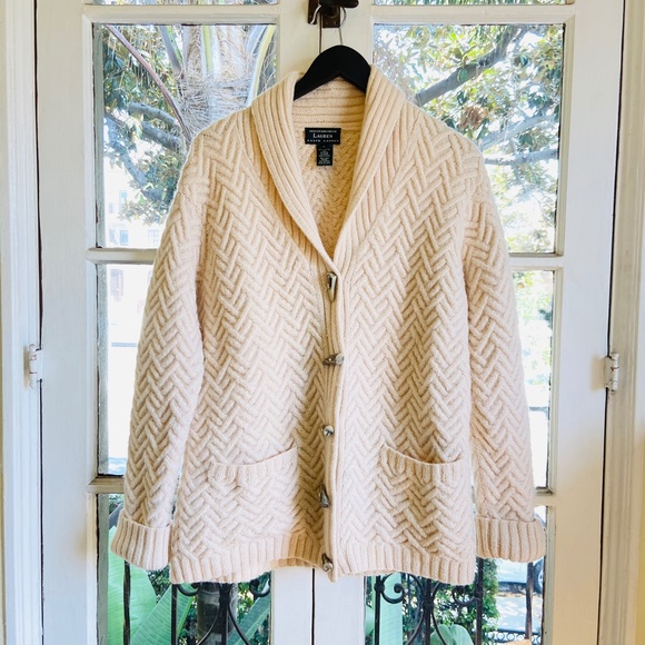 RARE Ralph Lauren Hand Knit Toggle Sweater Coat - Picture 4 of 8